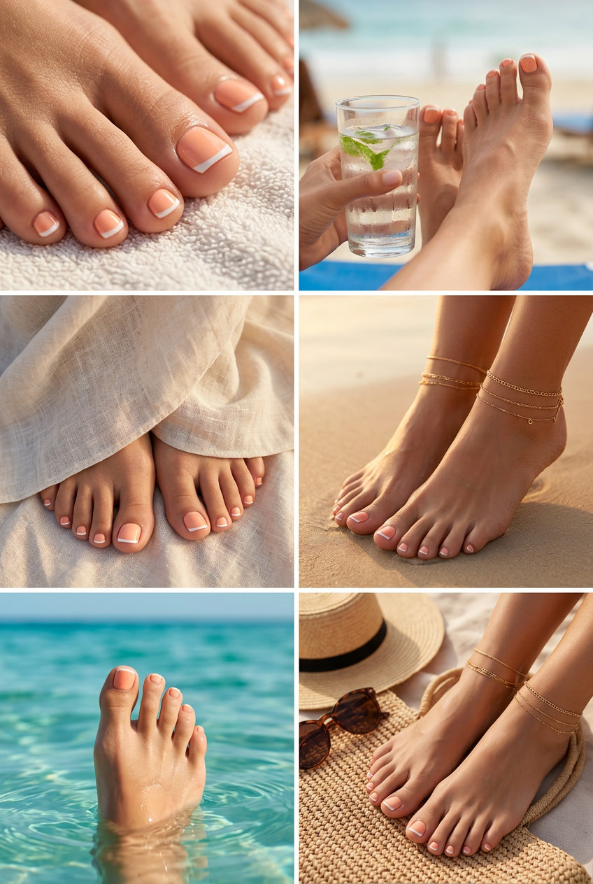 Peach Fuzz Color-Block French 2026: Casual Chic Style Peach Fuzz Color-Block Reverse French Pedicure for summer 2026: modern chic for daily wear.