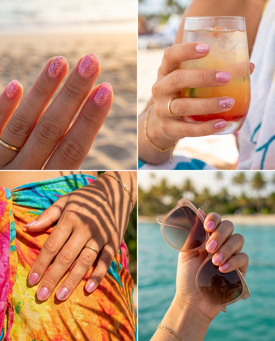 Fun Summer Nails 2026: Peach Fuzz Glitter Accent Casual Fun summer nails 2026: Peach Fuzz Glitter Accent milky peach square nails with glitter for daily wear.
