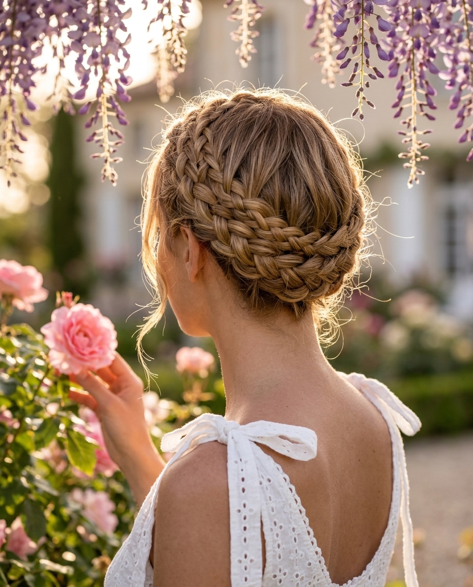 short micro-braids in warm honey blonde, delicate face-framing braids, pancaked texture — romantic date night style