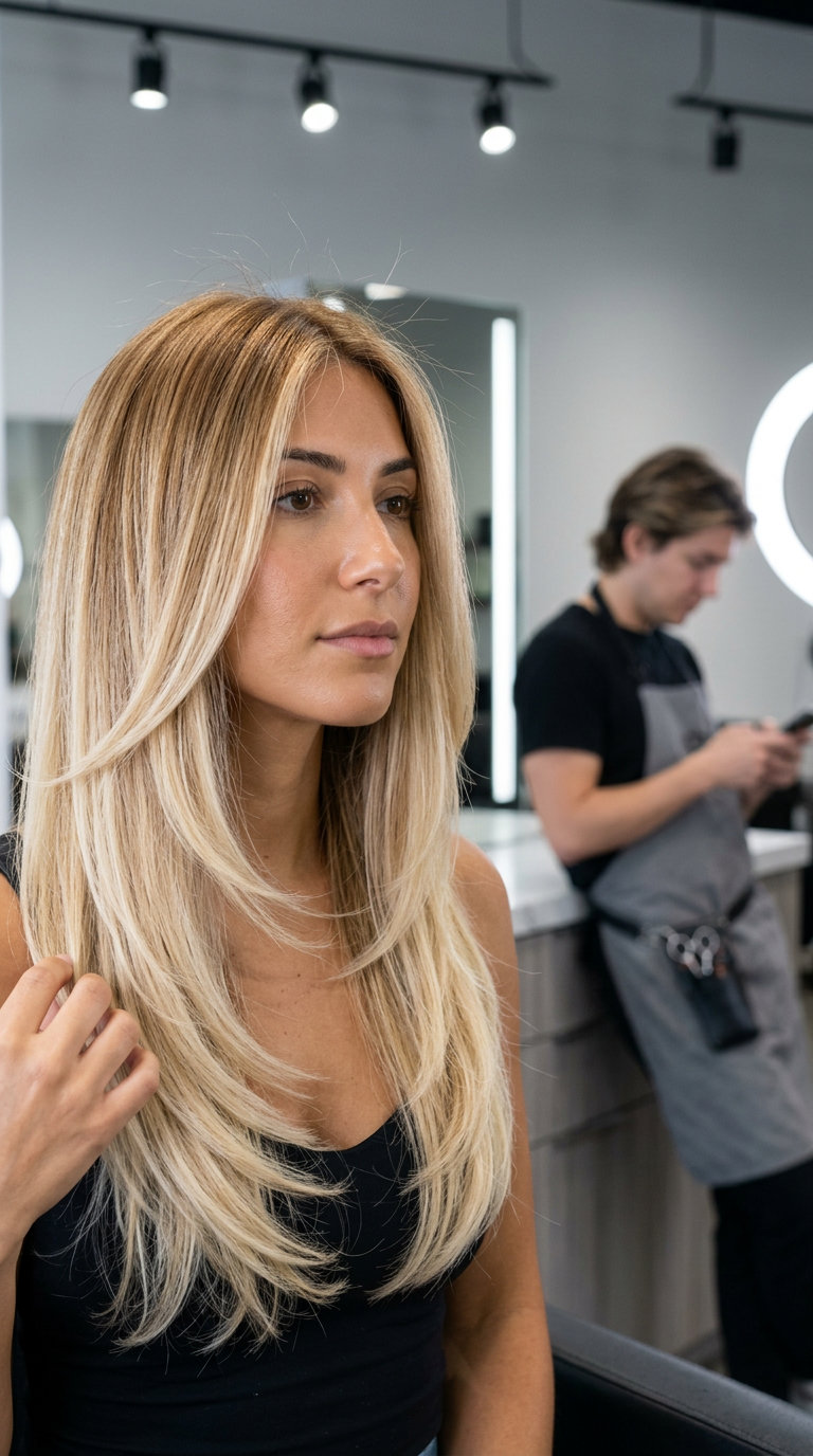 long honey & vanilla blonde ombre with graduated layers for glamorous waves