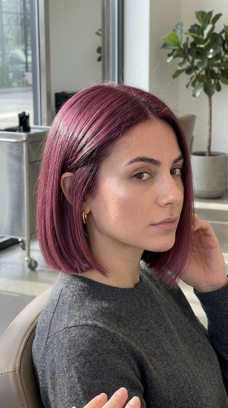 short blunt iced hibiscus burgundy with pink undertones for avant-garde style