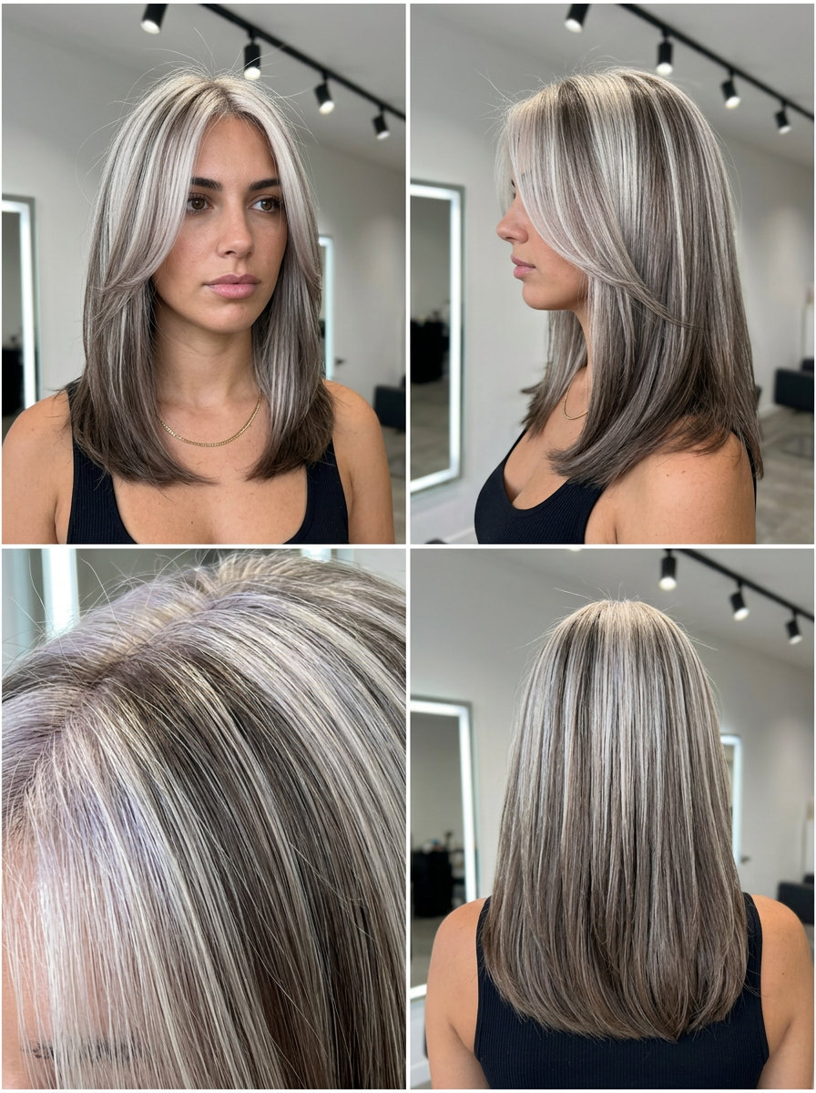 long icy blonde to cool ash brown reverse melt with no fringe for music festival