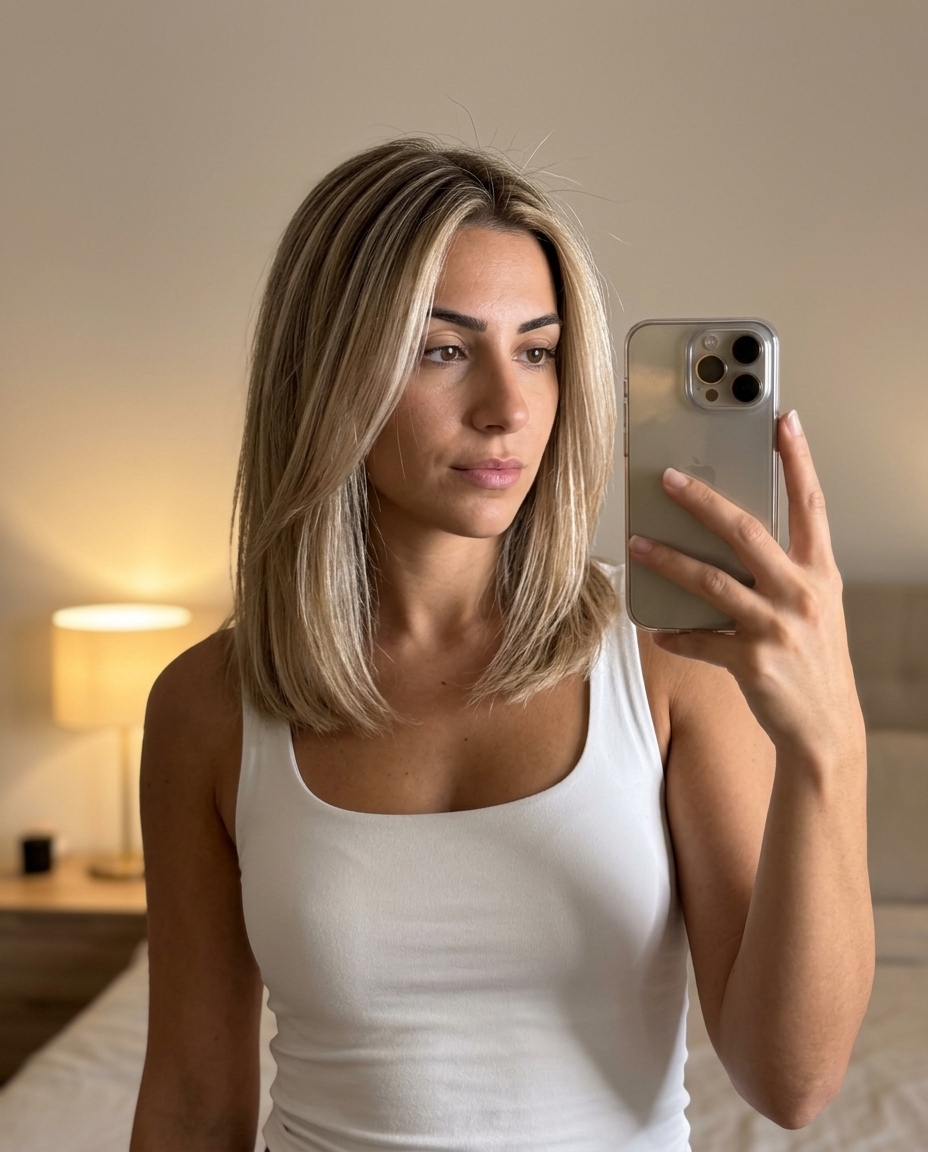 long piecey layered honey blonde babylights with icy pearl gold tones, shimmering texture — edgy festival style