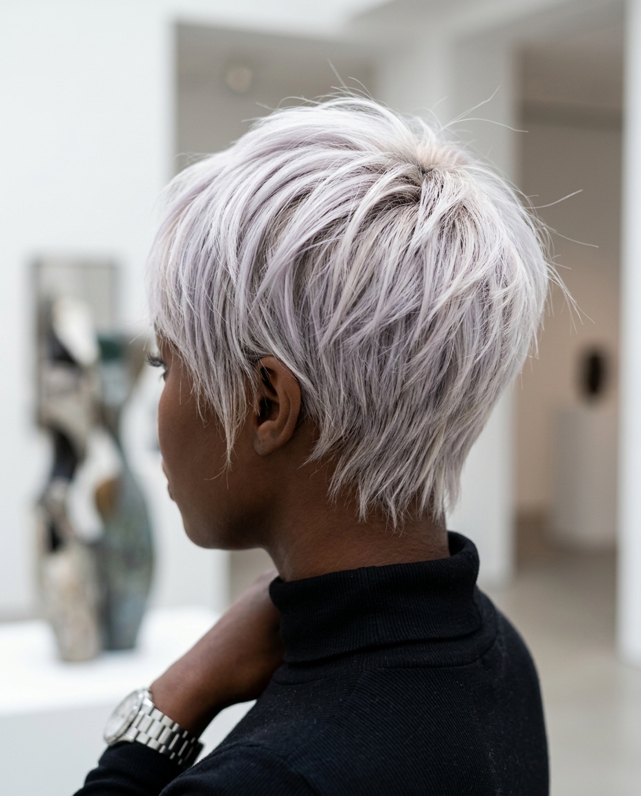 Arctic Platinum Pixie 2026 very short icy platinum pixie crop with textured layers for summer