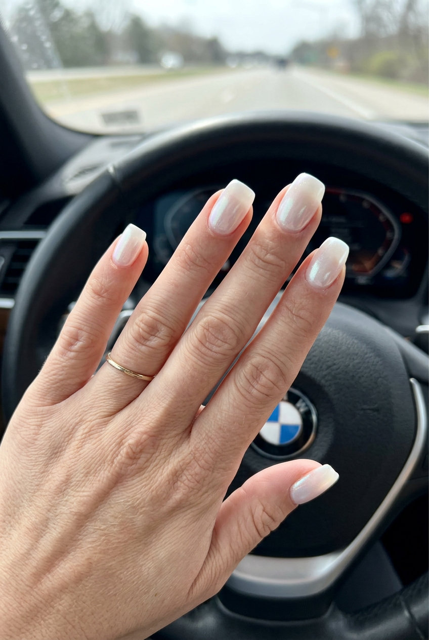 Sheer Milky Chrome Almond nails: June manicure ideas - summer trends 2026. Glamorous work minimalist style.