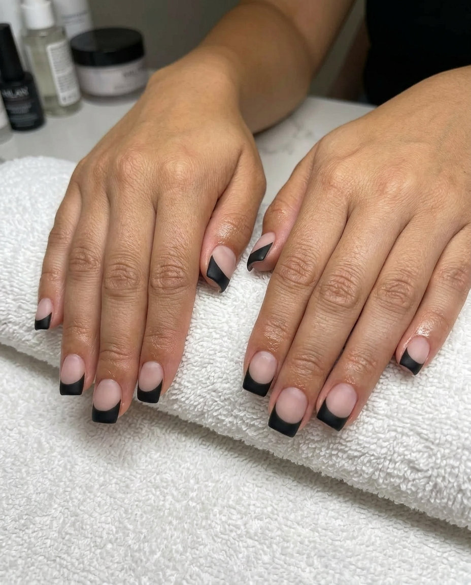 Edgy monochrome negative space French nails for daily wear & art gallery visits. June nails ideas - summer ideas 2026.