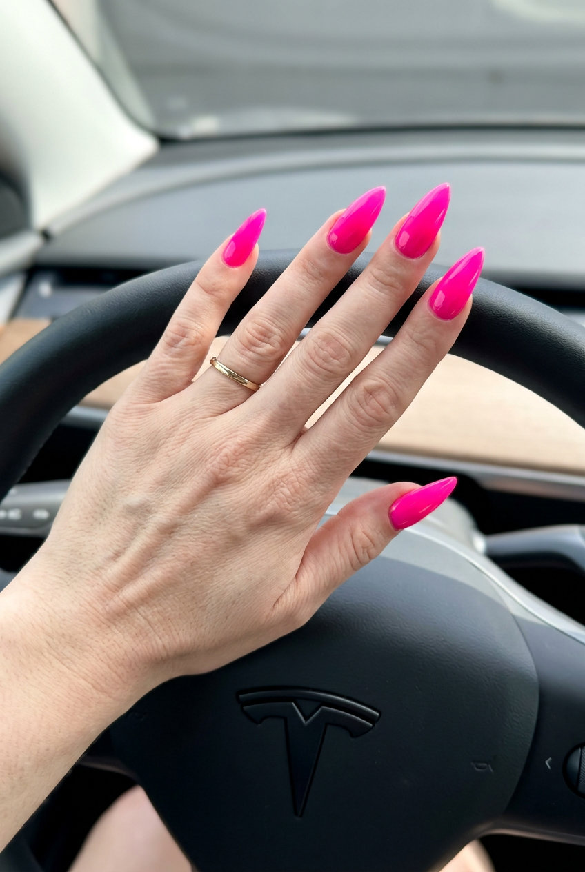 Neon Pink Power Stilettos: Bold festival nails in electric neon pink. June nails ideas - summer ideas 2026.