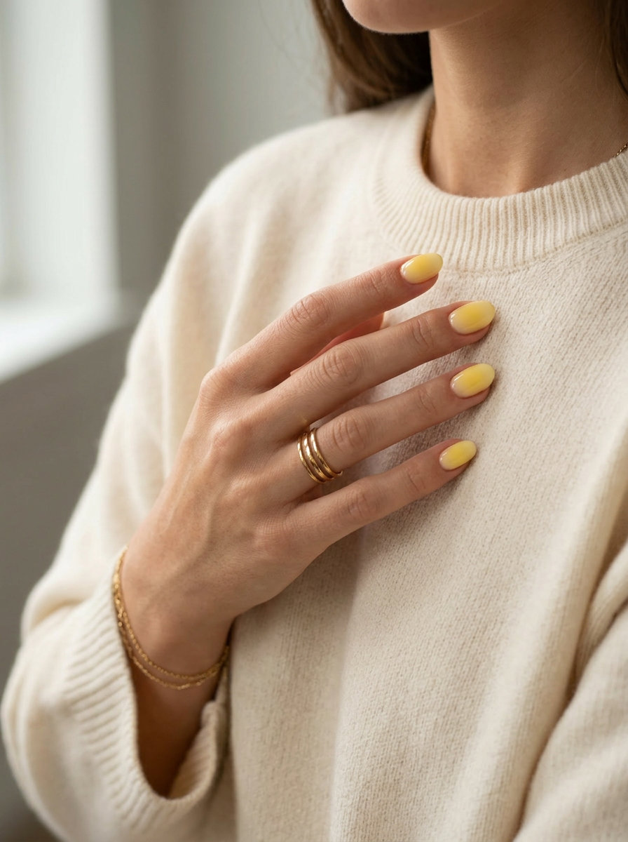 Cheerful butter yellow aura nails for casual days & work. June nails ideas - summer ideas 2026.