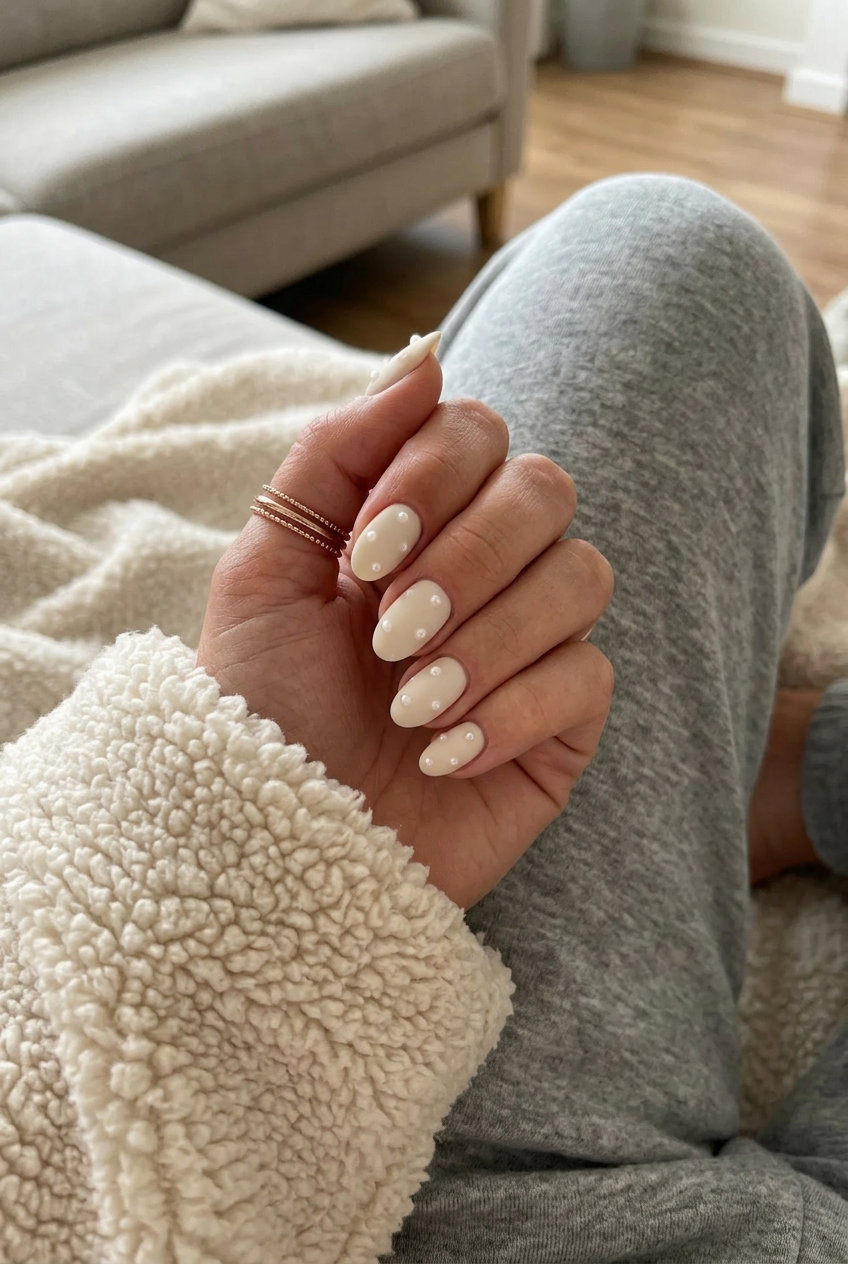 Whimsical nude matte nails with 3D pearl accents for summer weddings & bridal showers. June nails ideas - summer ideas 2026.