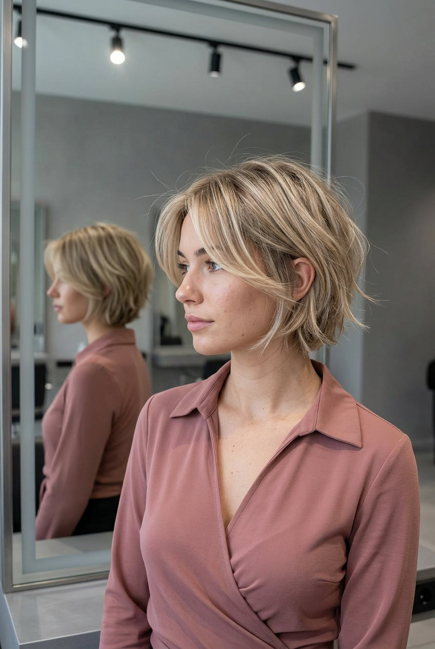 Linen Blonde Textured Bixie Haircut 2026 short bixie haircut in linen blonde with sandy lowlights and soft layers for modern chic