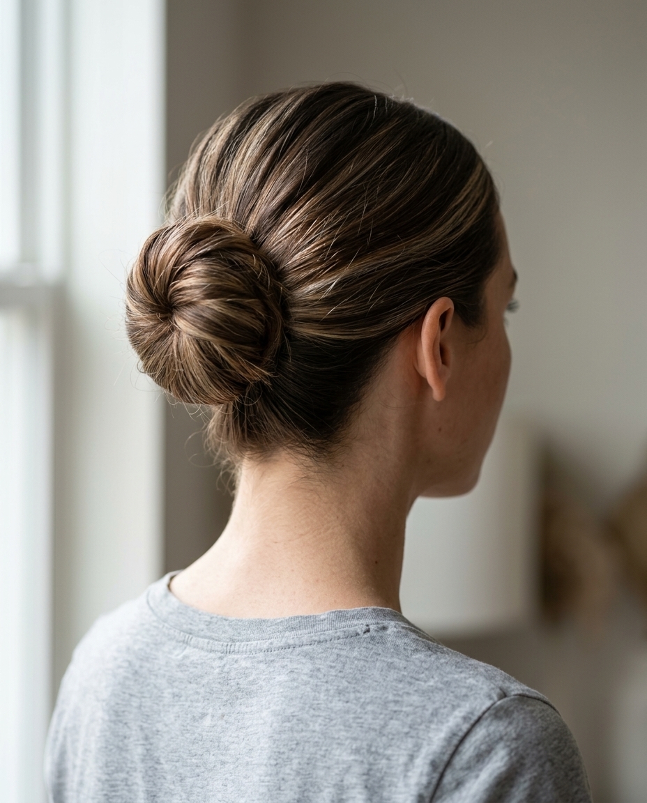 Short Hair Chic Messy Bun 2026 short midnight espresso messy bun with cool blue-black undertones, slicked and minimalist for daily wear