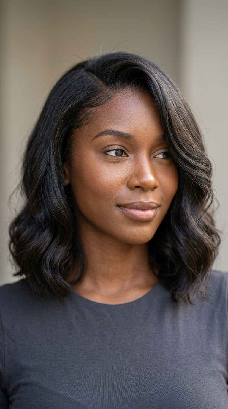 Sophisticated Wave Lob 2026 shoulder-length mushroom bronde lob with soft waves, no fringe β sophisticated date night