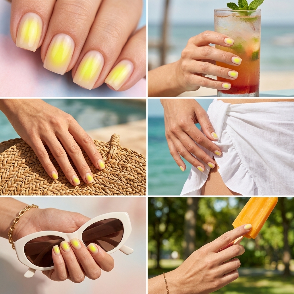 Radiant Yellow Aura Square Nails 2026 Radiant yellow aura square nails for neon summer nails 2026, ideal for casual days.