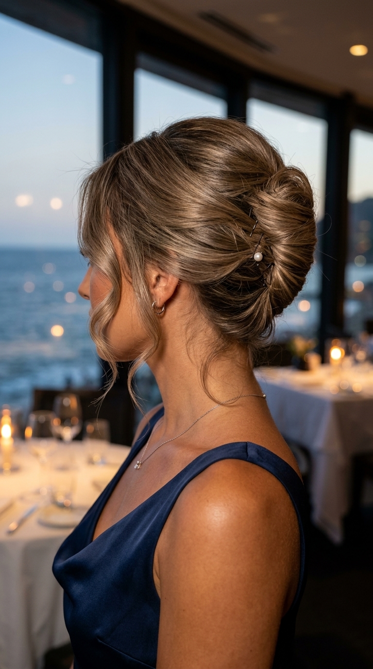 Elegant French Twist with Tendrils 2026 long neutral blonde elegant french twist with soft tendrils, swept side part, curled tendrils β classic formal event