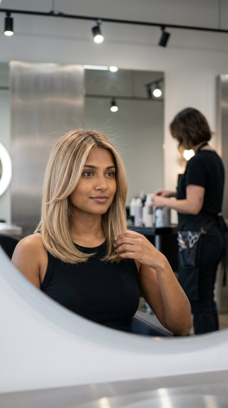 long neutral honey blonde with cool light brown shadow root, babylights for natural, effortless look