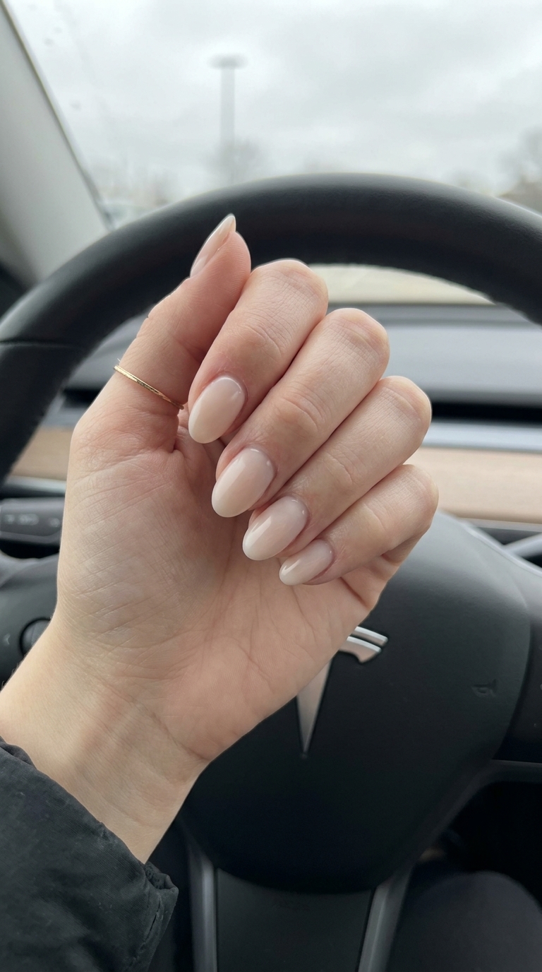 Nude Beige Milky Overlay oval summer nails 2026 for all skin tones: clean girl aesthetic.
