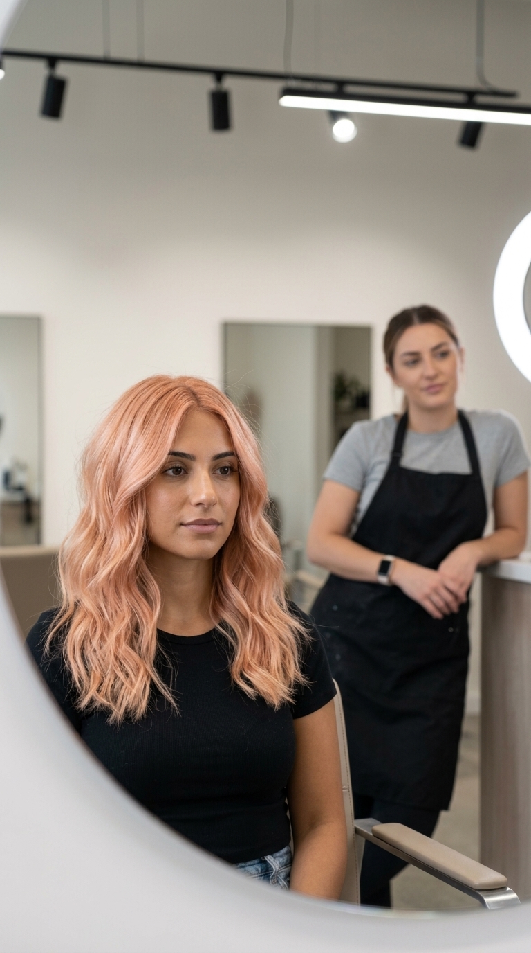 long peach copper balayage with pastel copper and beige, balayage technique for summer party