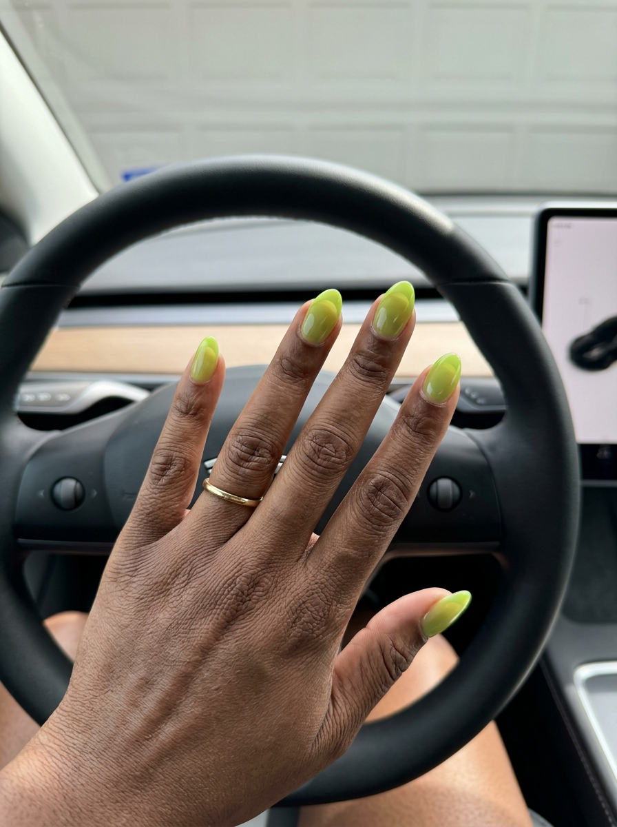 Playful Lime Jelly Sunburst French nails for dark skin, great for summer casual outings 2026.