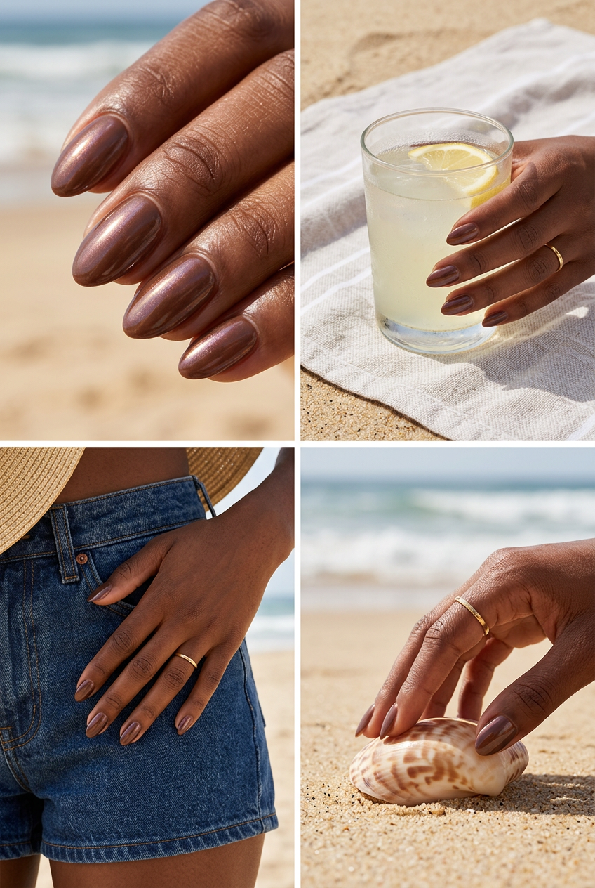 Chic Glazed Brown nails for dark skin, ideal for daily wear and work in 2026.