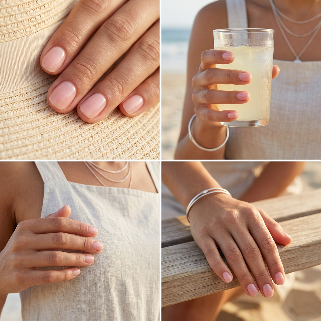 Natural Peach Flush Nails 2026 Sheer peach healthy flush short nails for everyday, work, and minimalist chic. Simple short summer nails 2026.