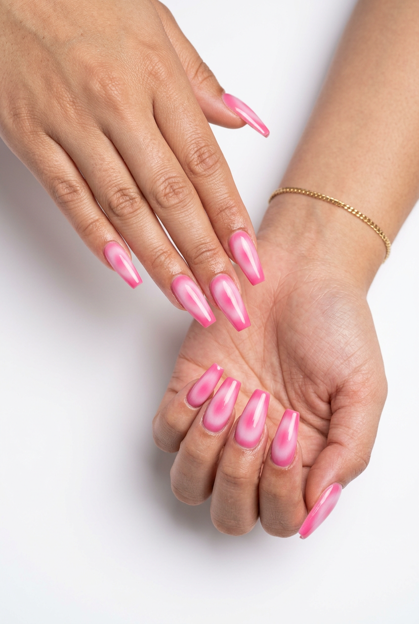 Dragon Fruit Pink Aura Coffin nails for parties, a futuristic and exotic summer fruits nail art 2026.