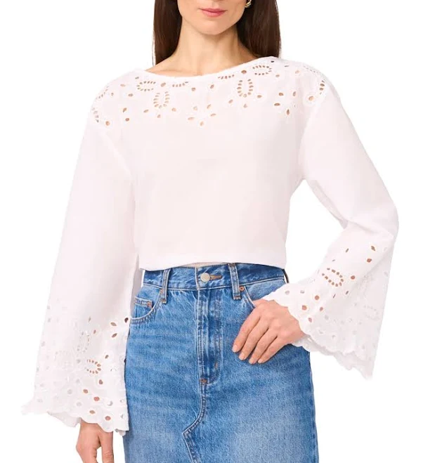 top 1.State Women's Embroidered Eyelet Bell-Sleeve Cotton Top Macy's $16.26