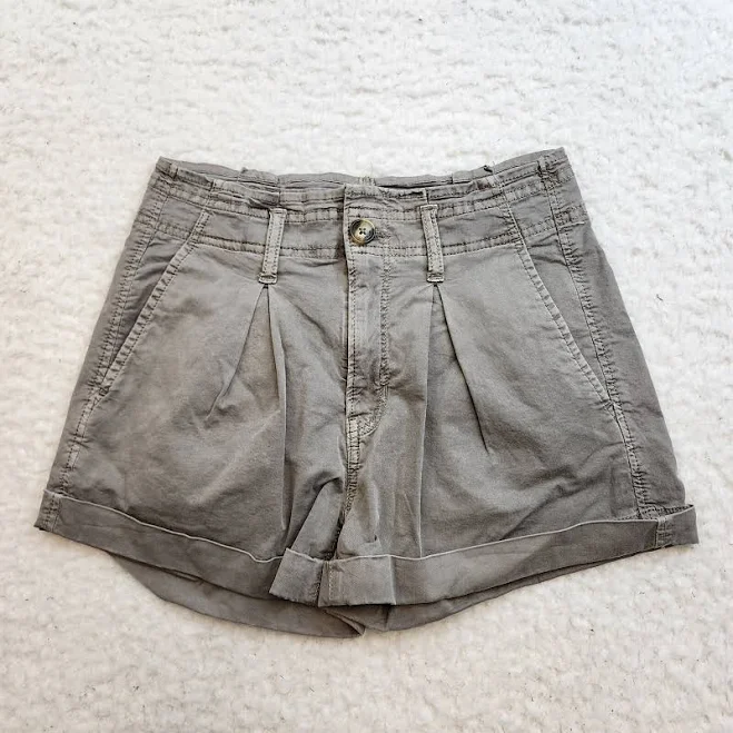 shorts American Eagle Paperbag Pleated High Waist Shorts Sz 0 Olive Green eBay - connectedthreads $35