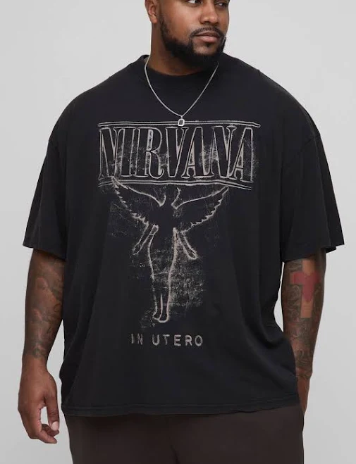 top boohooMAN Men's Oversized Nirvana License Acid Wash Print T-Shirt BOOHOOMAN US $32