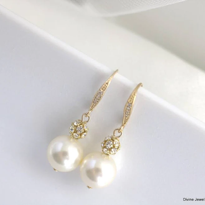 accessory Claire Austrian Pearl Rhinestone Dangle Earrings Etsy - DivineJewel $31.5