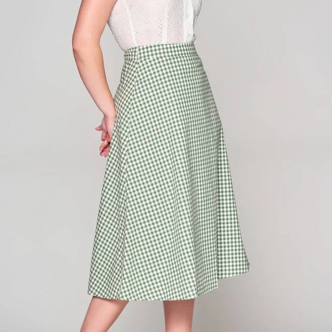 skirt Collectif Female Green Gingham Flared Skirt Collectif Vintage $42