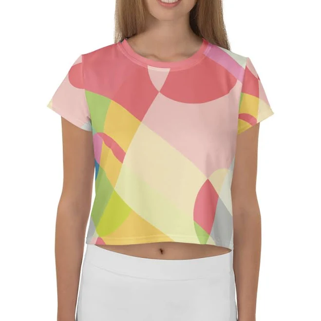 top Color Block Crop Top - Pink Citrus Abstract eBay - tagandstitch $37.99