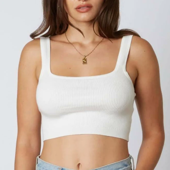 top Cotton Candy La Allison Cropped Ribbed Knit Tank Top Boho Pink $14