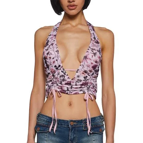 top Current Mood Sun Kissed Halter Top - Floral - MULTI / XX-SMALL Dolls Kill $8.98