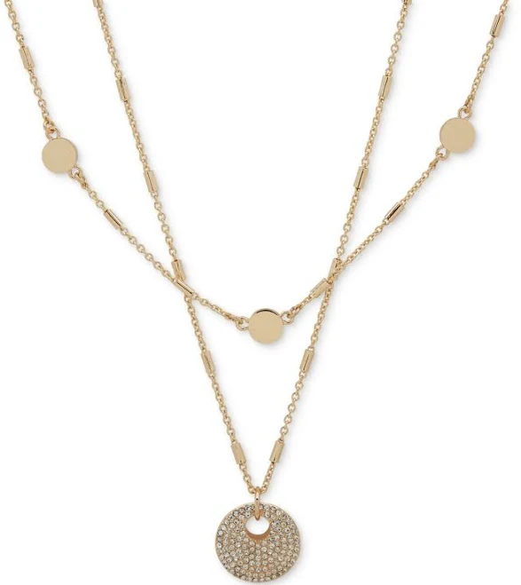 accessory DKNY Women's Gold-Tone Pavé Disc Layered Pendant Necklace Macy's $33.6