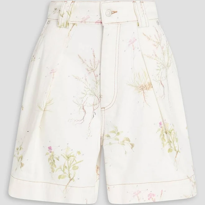 shorts Erdem Women's Pleated Floral-Print Denim Shorts THE OUTNET $304
