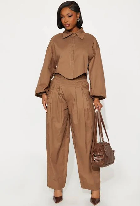 outfits Fashion Nova Cropped Puff Sleeve Poplin Pant Set Fashion Nova $69.99