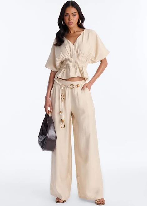 matching set Fashion Nova Linen Short Sleeve Blouse and Pant Set Fashion Nova $69.99