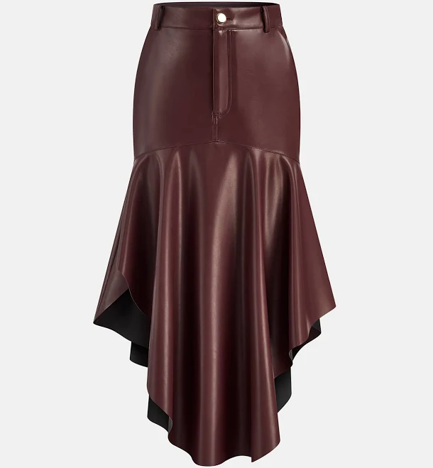 skirt Faux Leather Asymmetric Mermaid Hem Midi Skirt Commense $19.99