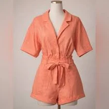 romper FOR LOVE & LEMONS Millie Romper Coral Mango Linen Blend Tie Waist Size S NWT Poshmark $125