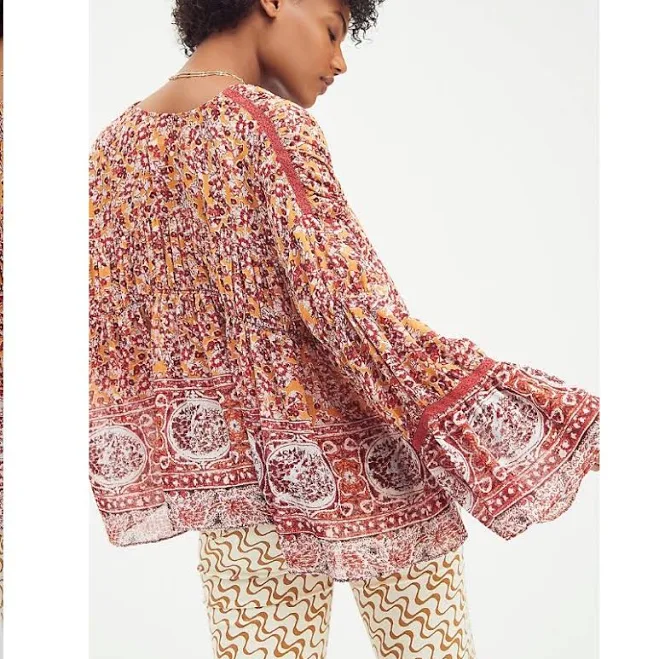 top Free People Tops | Nwt Free People Lorraine Tiered Kimono Boho Pheasant Top Blouse | Color: Orange/Red | Size: Os | M3kimmy's Closet Poshmark $39