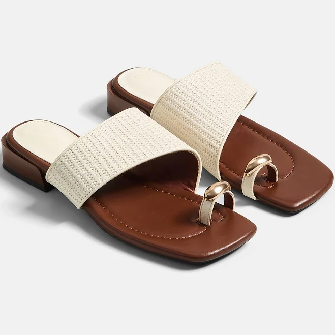 shoes Genuine Leather Square Toe Slide Sandals Commense $49