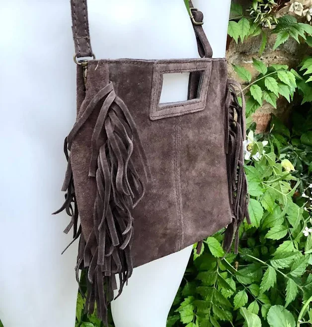 bag Genuine Suede Leather Crossbody Bag with Fringes Etsy - goodtimesbarcelona $44.08