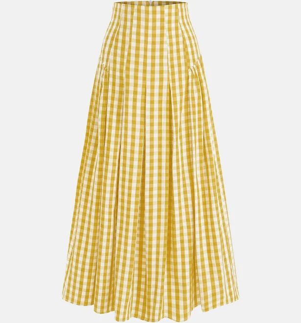 skirt Gingham High-Waisted Pleated Midi Skirt Commense $36