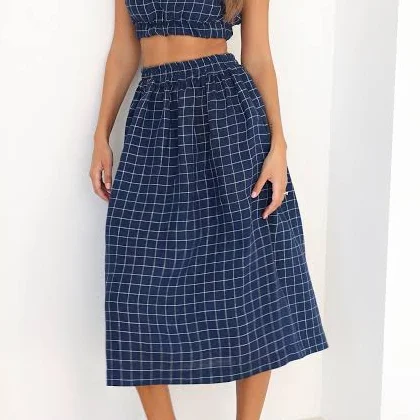 skirt Gingham Linen High Waisted Midi Skirt with Pockets Etsy - Seller $110.39