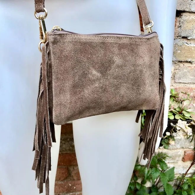 bag Greyge Brown Genuine Suede Leather Crossbody Bag Etsy - goodtimesbarcelona $34.27