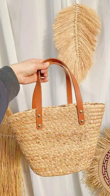 bag Handwoven Straw Tote Bag with Leather Handles Etsy - Seller $23.01