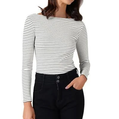 top Inspire Chic Women's Stretchy Long Sleeve Boat Neck Striped Tee Shirt Target $26.99