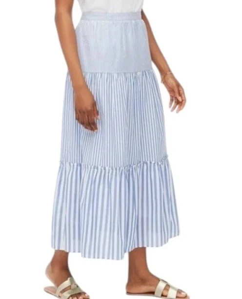 skirt J. Crew Tiered Ruffle Blue & White Stripe Long Maxi Skirt 100% Cotton eBay - cedano0911 $55