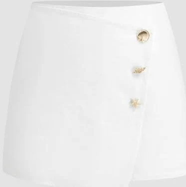 skirt Knit Fabric Cotton Mid Rise Metal Button Asymmetrical Hem Mini Skirt Cider $22.32
