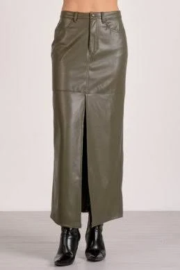 skirt Leather Midi Skirt with Front Slit Greige Goods $37